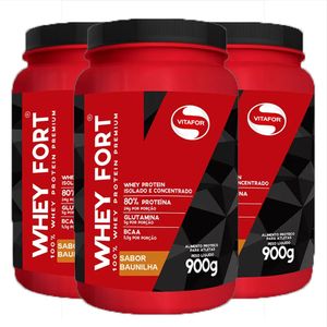 Kit 3x Kit 3x Whey Fort 900g Baunilha - Whey Protein isolado e concentrado - Vitafor