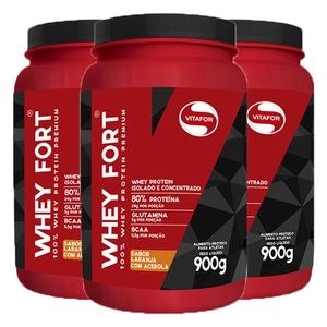 Kit 3x Whey Fort 900g Laranja com Acerola - Whey Protein isolado e concentrado - Vitafor