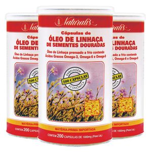 Kit 3x Óleo de Linhaça Dourada (1000mg) 200 Cápsulas - Naturalis