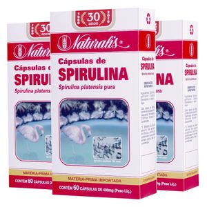 Kit 3x Spirulina Pura (400mg) 60 Cápsulas Vegetarianas - Naturalis