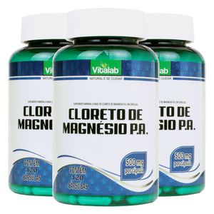 Kit 3x Cloreto de Magnésio PA (500mg) 120 Cápsulas - Vitalab