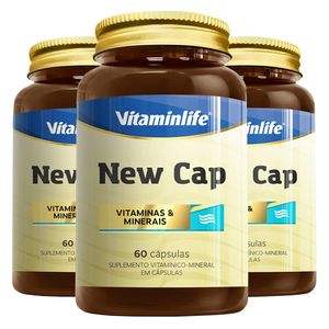 Kit 3x New Cap - Vitamina para Cabelos e Unhas + Silício 60 Cápsulas - Vitaminlife