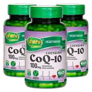 Kit 3x Coenzima Q10 - Ubiquinona (100mg) 60 Cápsulas Vegetarianas - Unilife