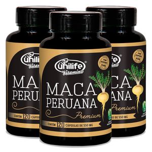 Kit 3x Maca Peruana Premium (550mg) 120 Cápsulas Vegetarianas - Unilife