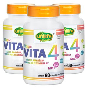 Kit 3x VITA 4 (Ca+Mg+D3+K2) 60 Cápsulas - Unilife