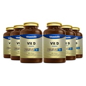 Kit 6x Vitamina D (2000ui) corante natural cúrcuma 60 softgel - Vitaminlife