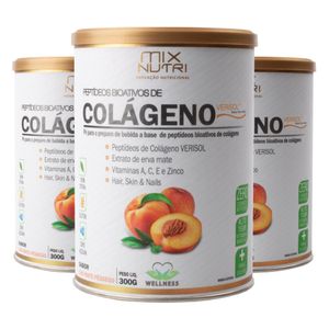 Kit 3x Colágeno Verisol Chá Mate Pêssego 300g - Mix Nutri