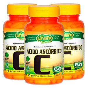 Kit 3x Vitamina C Ácido Ascórbico (400mg) 60 Cápsulas Vegetarianas - Unilife
