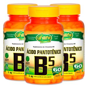 Kit 3x Vitamina B5 Ácido Pantotênico 60 Cápsulas Vegetarianas - Unilife