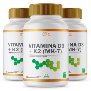 Kit 3x Vitamina D3 + K2 (500mg) 60 Cápsulas - Mix Nutri