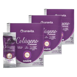 Kit 3x Colágeno Hidrolisado com Verisol Neutro (30 Sachês 2,8g) 84g - Sanavita