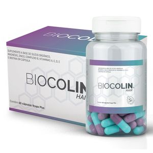 Biocolin Hair Silício Orgânico, Magnésio, Zinco, Complexo B, Vitaminas A, B , C, D, E, B7 (500mg) 60 Cápsulas Vegetarianas - Central Nutrition