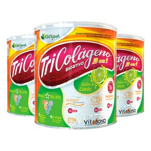 Kit 3x Tri Colágeno Verisol Tipo II Hidrolisado Limão 275g - Katiguá