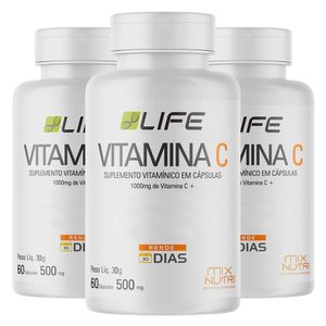 Kit 3x Life Vitamina C (500mg) 30 Cápsulas - Mix Nutri