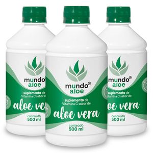 Kit 3x Aloe Vera (Babosa) Natural 500ml - Mundo Aloe