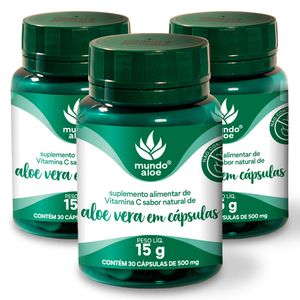 Kit 3x Aloe Vera (Aloe Vera) 500mg 30 Cápsulas - Mundo Aloe