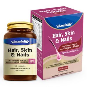 Hair, Skin e Nails (Vitaminas, Minerais, Colágeno e Biotina) 60 Cápsulas - Vitaminlife