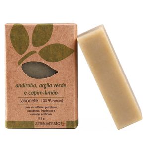 Sabonete em Barra de Andiroba, Argila Verde e Capim Limão (100% Natural) 115g - Ares de Mato
