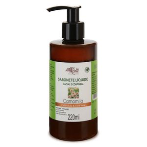 SABONETE LÍQUIDO DE CAMOMILA, CALÊNDULA E ALOE VERA (FACIAL E CORPORAL) 220ML - ARTE DOS AROMAS