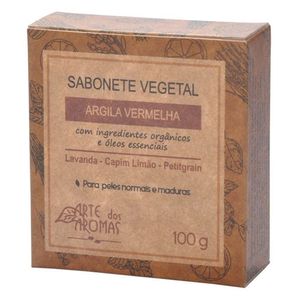 JABÓN VEGETAL DE ARCILLA ROJA (LAVANDA, HIERBA DE LIMÓN Y ACEITE ESENCIAL DE PETITGRAIN) 100G - ARTE DOS AROMAS