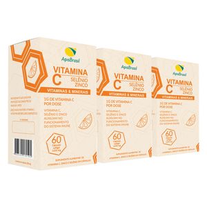 Kit 3x Vitamina C com Selênio e Zinco (1650mg) 60 Cápsulas - Apis Brasil