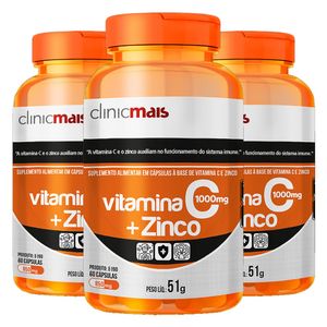 Kit 3x Vitamina C + Zinco (850mg) 60 Cápsulas Vegana - Chá Mais