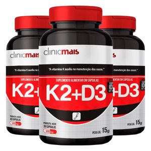 Kit 3x Vitamina K2 + D3 30 Cápsulas - Chá Mais