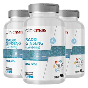 Kit 3x Ginseng - Radix Ginseng (500mg) 60 Cápsulas - Chá Mais