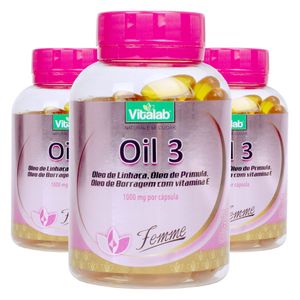 KIT 3X Oil 3 Femme - Aceite de Linaza, Onagra, Borraja con Vitamina E - 60 Cápsulas (1000mg) - Vitalab