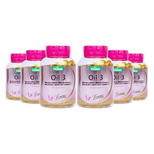 KIT 6X Oil 3 Femme - Aceite de Linaza, Onagra, Borraja con Vitamina E - 60 Cápsulas (1000mg) - Vitalab