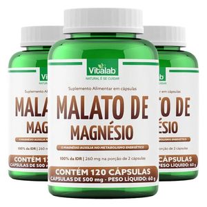 Kit 3x Malato de Magnésio Puro (500mg) 120 Cápsulas - Vitalab