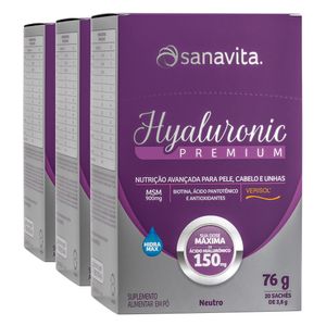 KIT 3X Hyalurónico PREMIUM SABOR NEUTRO (20 Sobres 3.8g) 76g - Sanavita