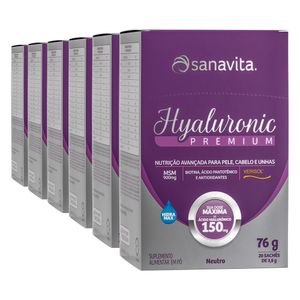 KIT 6X Hyaluronic PREMIUM SABOR NEUTRO (20 Sachês 3,8g) 76g - Sanavita