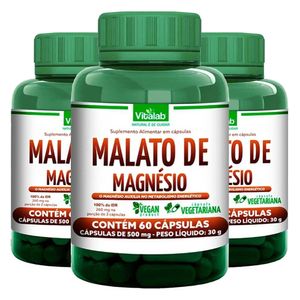 Kit 3x Malato de Magnésio Puro (500mg) 60 Cápsulas Vegetarianas - Vitalab