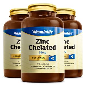 KIT 3X Zinc Quelado (28mg) 90 Cápsulas - Vitaminlife