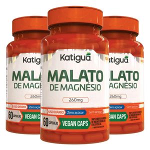 Kit 3x Magnésio Malato Puro (260mg) 60 Cápsulas Veganas - Katiguá