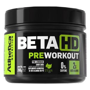 Beta HD Pre Entrenamiento Con Stevia (Sin Cafeína) Sabor Limonada Rosa 240g - Athletica Nutrition