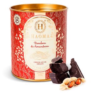 Bombom de Chocolate 56% Cacau Recheado com Creme de Amendoim (Zero Açúcar, Glúten e Lactose) Lata 200g - Haoma