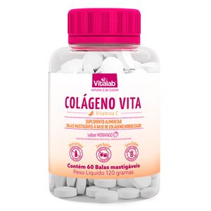Colágeno Vita - Balas Mastigáveis + Vitamina C (120g) Sabor Morango 60 unidades - Vitalab