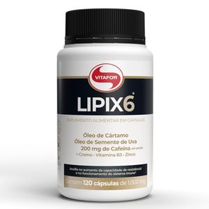 Lipix 6 - Óleo de Cártamo, Óleo de Semente de Uva e Cafeína (1000mg) 120 Cápsulas - Vitafor