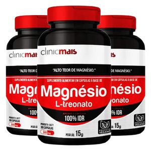 Kit 3x Magnésio L-Treonato (260mg) 30 Cápsulas - Chá Mais