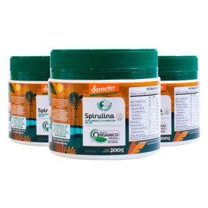 Kit 3x Spirulina Orgânica Certificada 200g em Pó - Fazenda Tamanduá