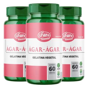 Kit 3x Ágar Ágar (600mg) 60 Cápsulas Vegetarianas - Unilife