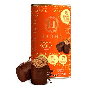 Paçoca de Amendoim com Vitamina D e Cobertura de Chocolate 56% Cacau (Sem Açúcar, Lactose e Glúten) 270g - Haoma