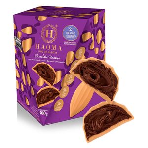 Ovo de Páscoa Chocolate Branco Recheado com Avelã e Cacau (Sem Açúcar e Glúten) 300g - Haoma