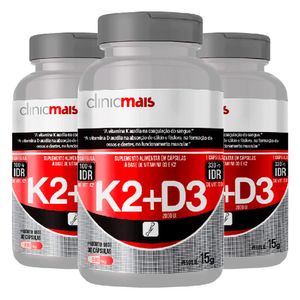 Kit 3x Vitamina K2 + D3 (500mg) 30 Cápsulas - Chá Mais