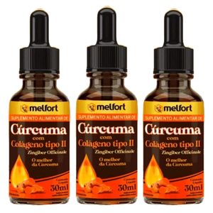 Kit 3x Cúrcuma com Colágeno Tipo II em Gotas 30ml - Melfort