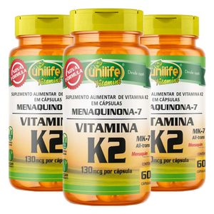 Kit 3x Vitamina K2 mk-7 Menaquinona 60 Cápsulas Vegetarianas - Unilife