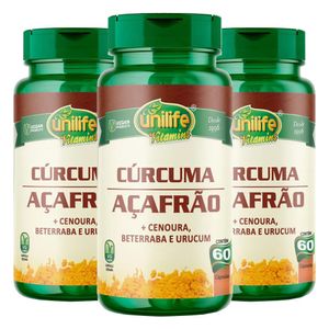 Kit 3x Cúrcuma Açafrão Cenoura Urucum Beterraba (500mg) 60 Cápsulas Vegetarianas - Unilife