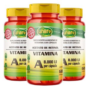 Kit 3x Vitamina A Retinol (8.000 UI) 60 Cápsulas Vegetarianas - Unilife